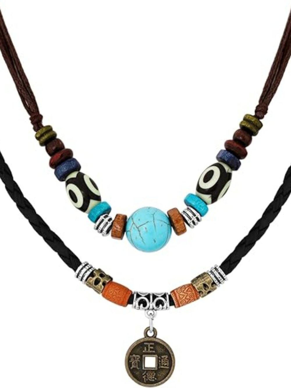 NEW Western Boho Wood Beads Choker Necklace Turquiose Beaded Layered Bohemian